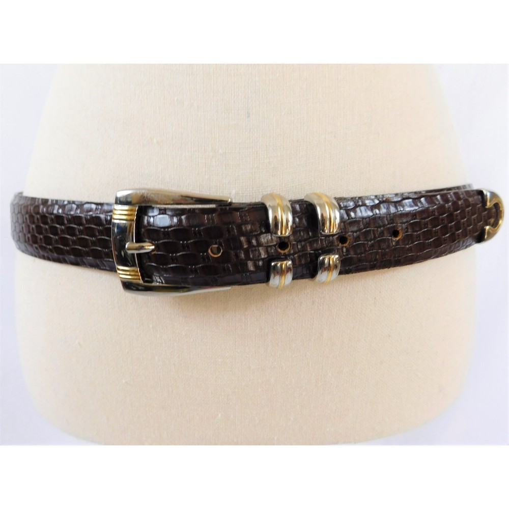 BROWN EMBOSSED ITAILIAN LEATHER HANDCRAFTED BELT SZ 36